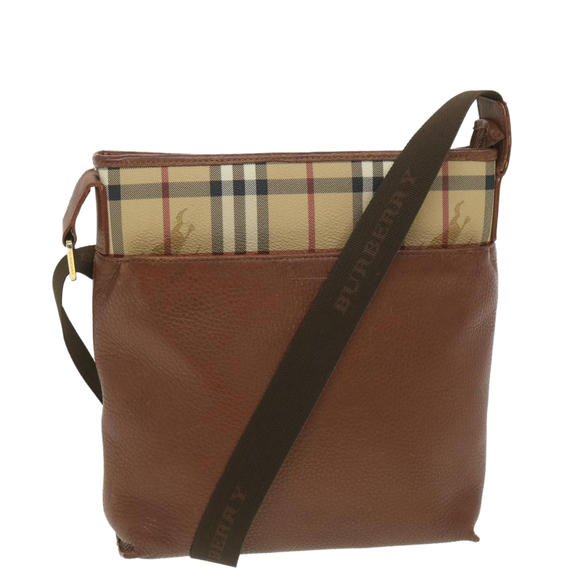 BURBERRY Nova Check Shoulder Bag Leather Beige Auth hk627 - Picture 1 of 16